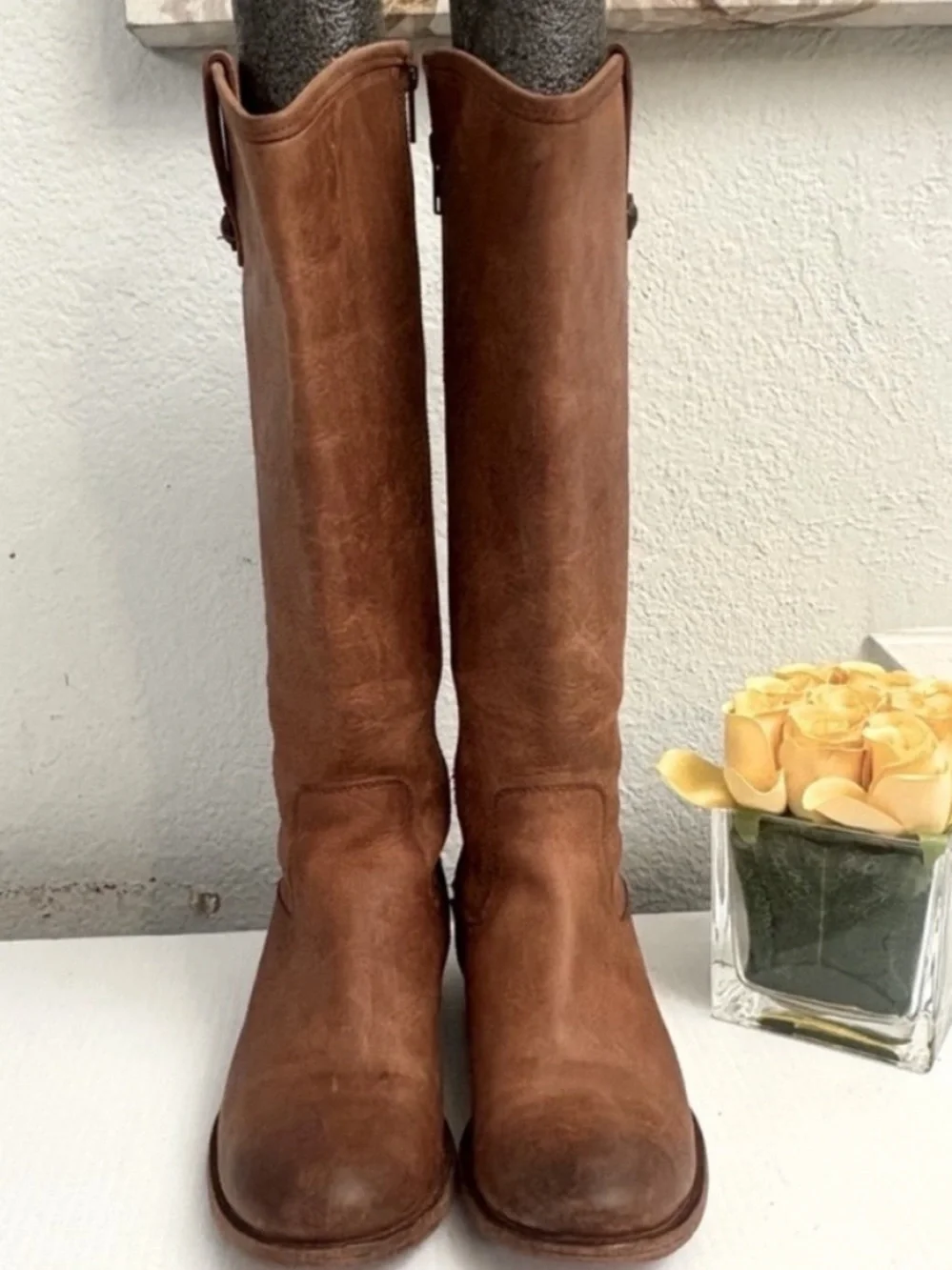Frye Melissa Button Brown Suede Tall Riding Boots Size 7B